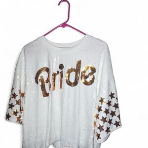 White 'Bride' Sequin Tee with Gold Accents